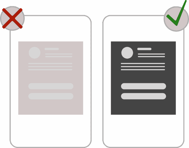 Illustration zum Vergleich einer nicht barrierefreien und einer barrierefreien mobilen Darstellung