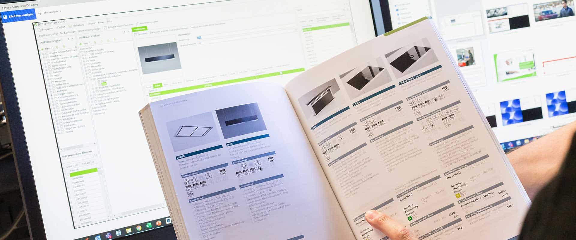Gedruckter Produktkatalog mit automatisiert erzeugten Produktdaten aus einem digitalen System