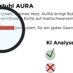 EmpCo-Richtlinie umsetzen mit dem EmpCo Data Manager: Beispielhafte Darstellung der KI-Analyse einer Produktbeschreibung: Lupe markiert die pauschale Umweltaussage „Klimaneutral" zur Prüfung.